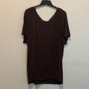Cato women’s chocolate brown short sleeve blouse box f- 15